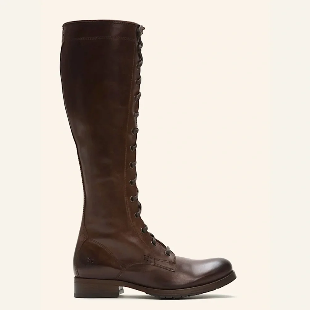 KATNISS Frye Melissa Tall Brown Leather Lace Up Knee High Vintage Riding Boot